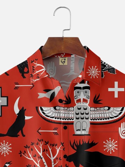 Moisture-wicking Canada Day Animal Maple Leaf Chest Pocket Hawaiian Shirt