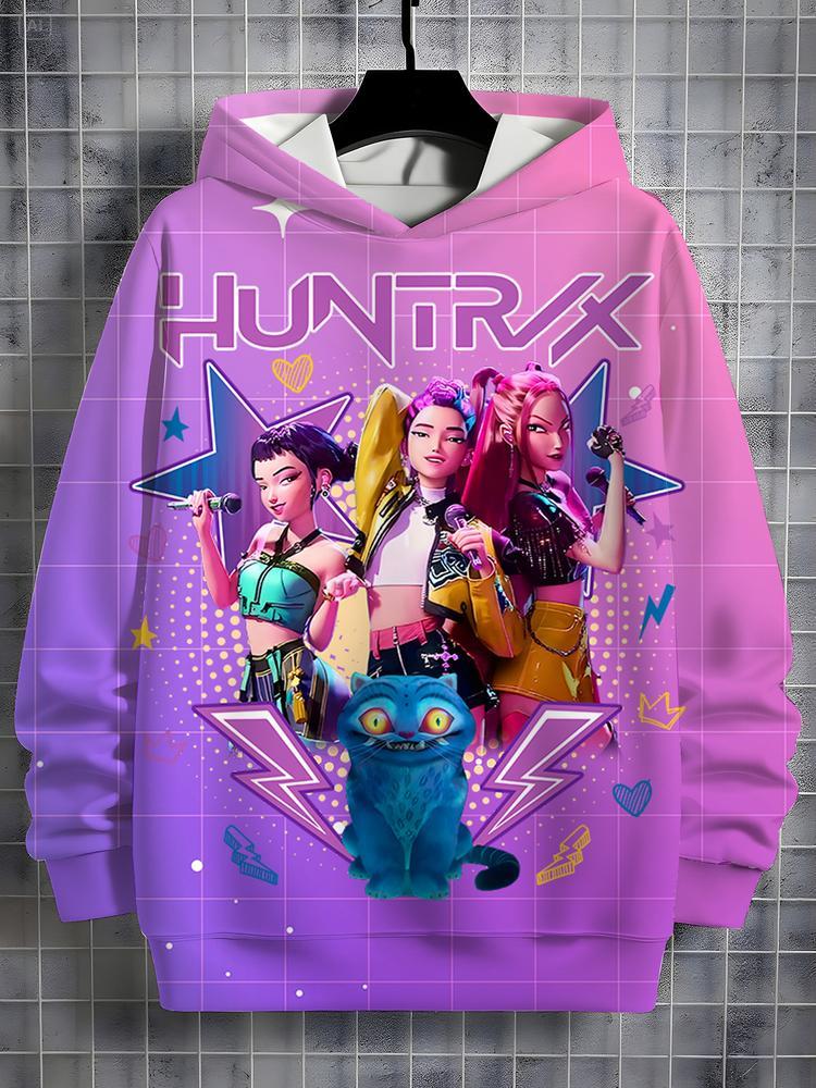 Girls Kpop Demon Hunters Korean Fashion Hoodie, Spring & Fall Comfortable Casual Sweatshirt, Durable Outdoor Activity Wear