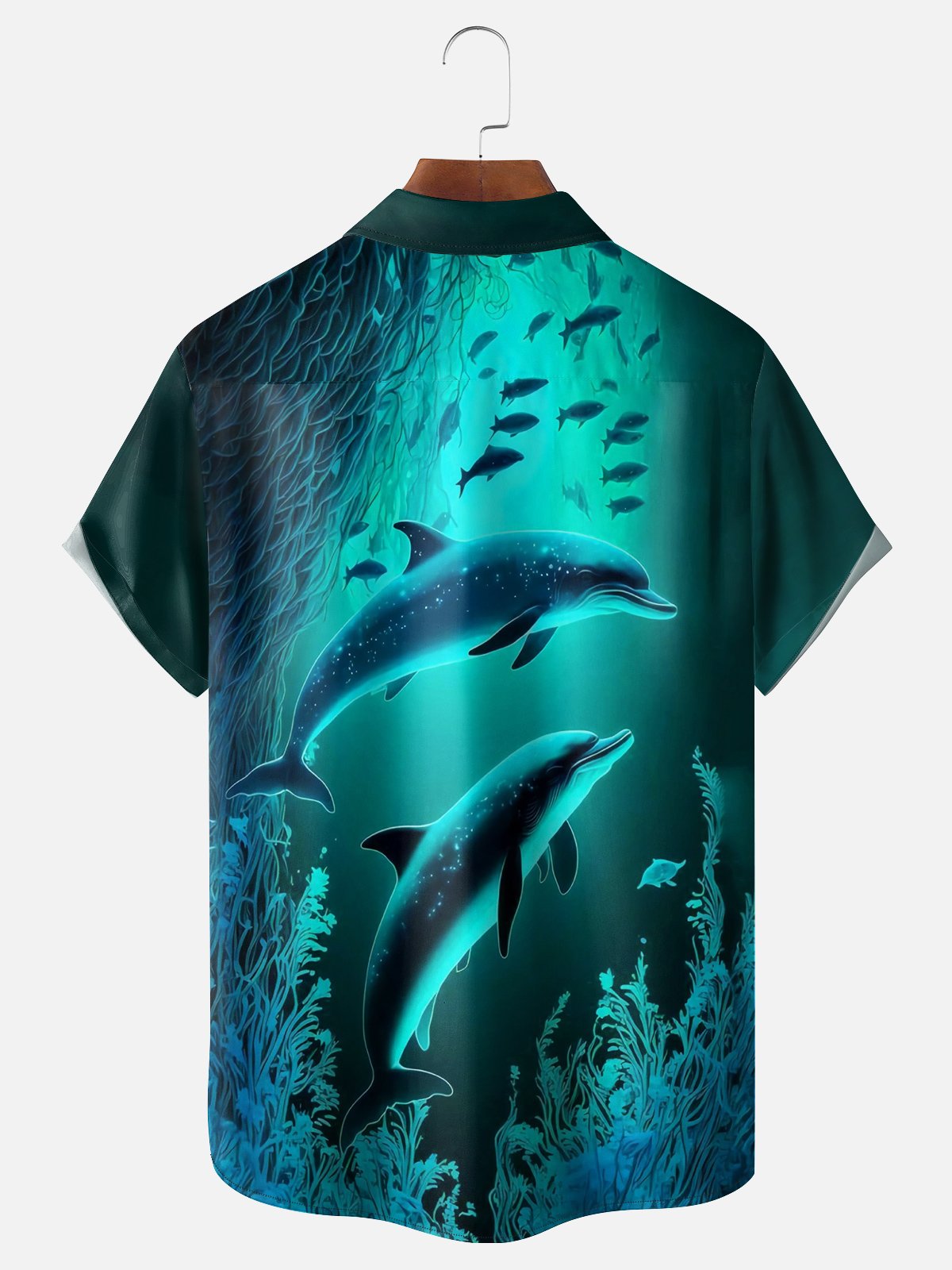 Moisture-wicking Ocean Dolphin Chest Pocket Hawaiian Shirt