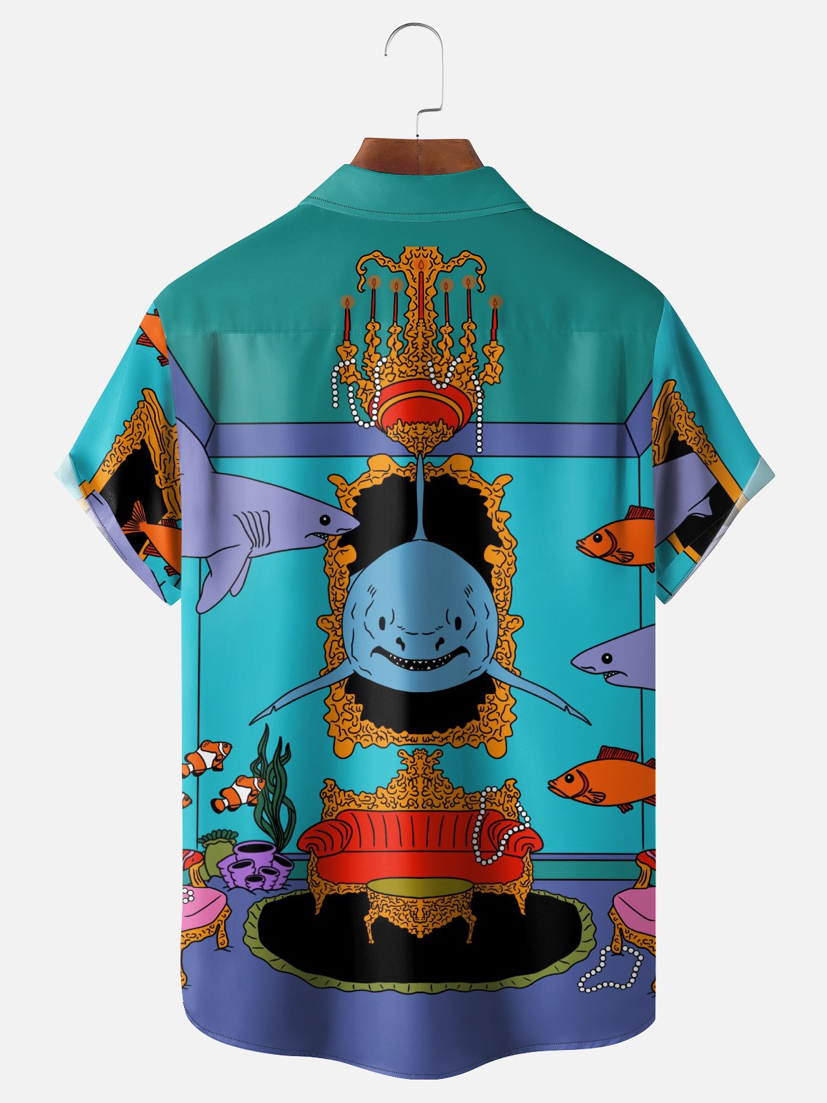 X Artist Janet Johnson Moisture Wicking Abstract Shark Art Painting Chest Pocket Hawaiian Shirt