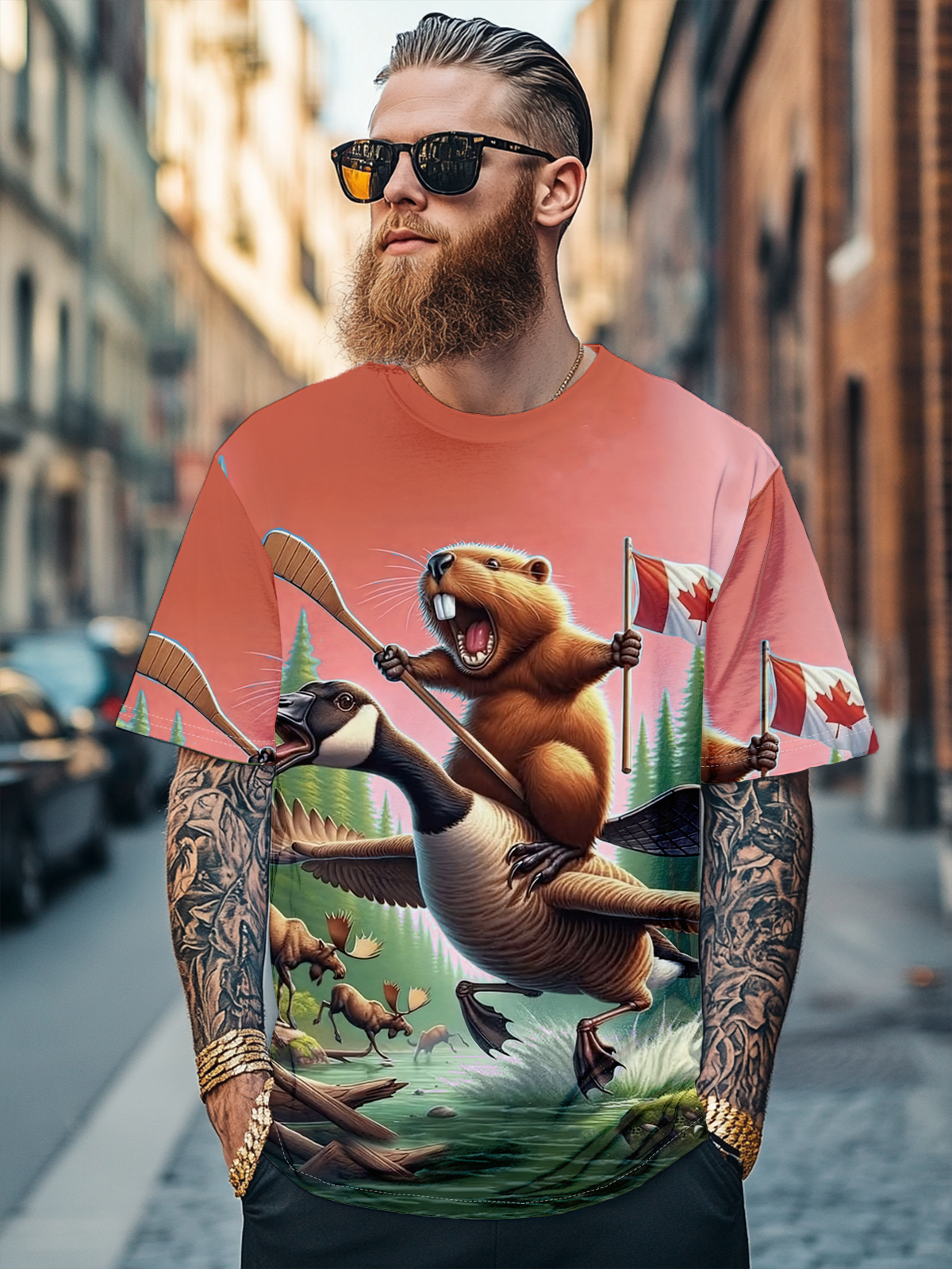 Men's Canada Groundhog Beaver Maple Leaf Fitted T-shirts