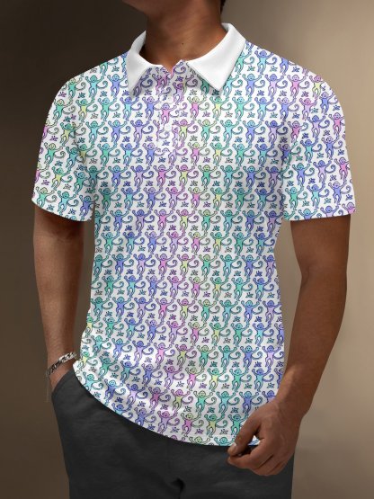Moisture Wicking Hawaiian Monkey Banana Gradient Color Golf Polo