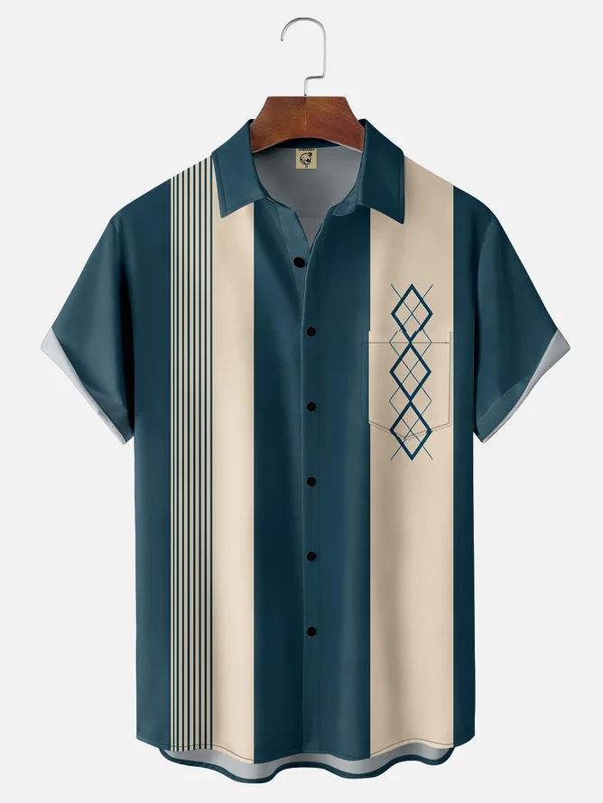 Men's Geometric Print Wrinkle Resistant Moisture Wicking Fabric Lapel Short Sleeve Hawaiian Shirt