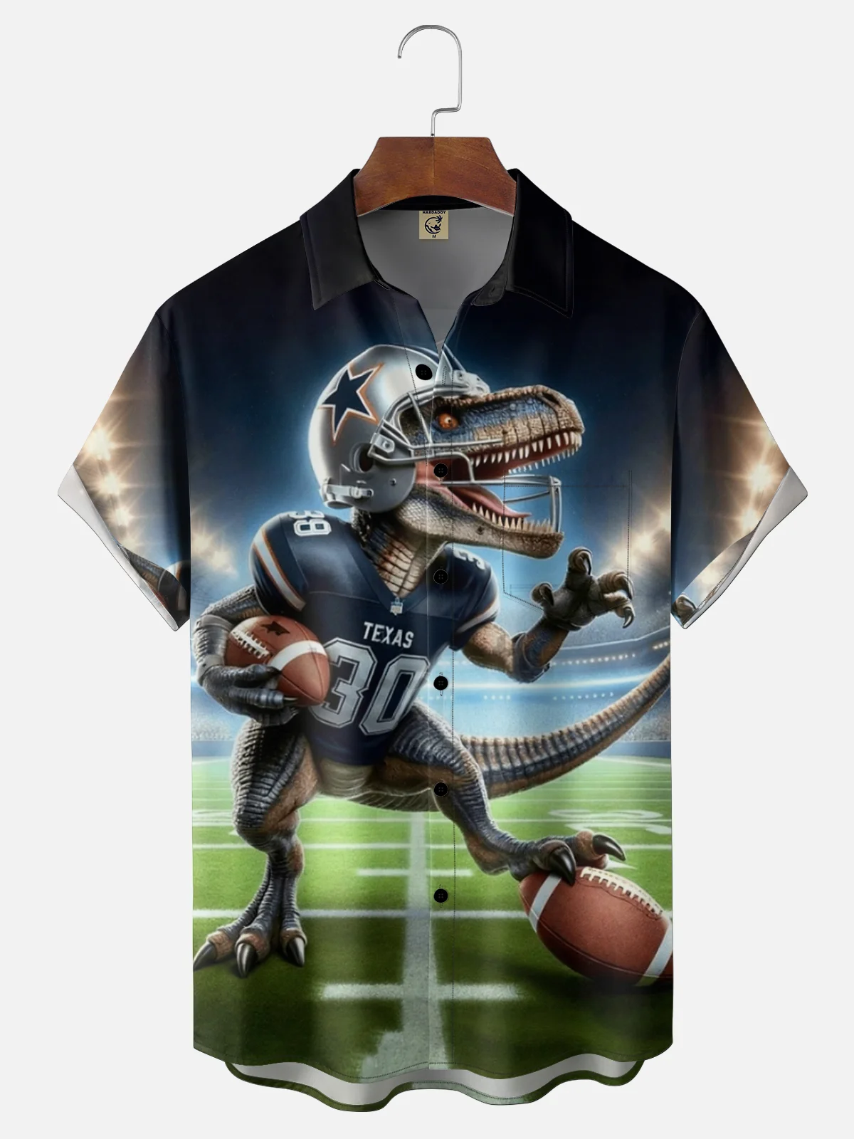 Moisture Wicking Football Dallas Cowboy Dinosaur Chest Pocket Holiday Hawaiian Shirt