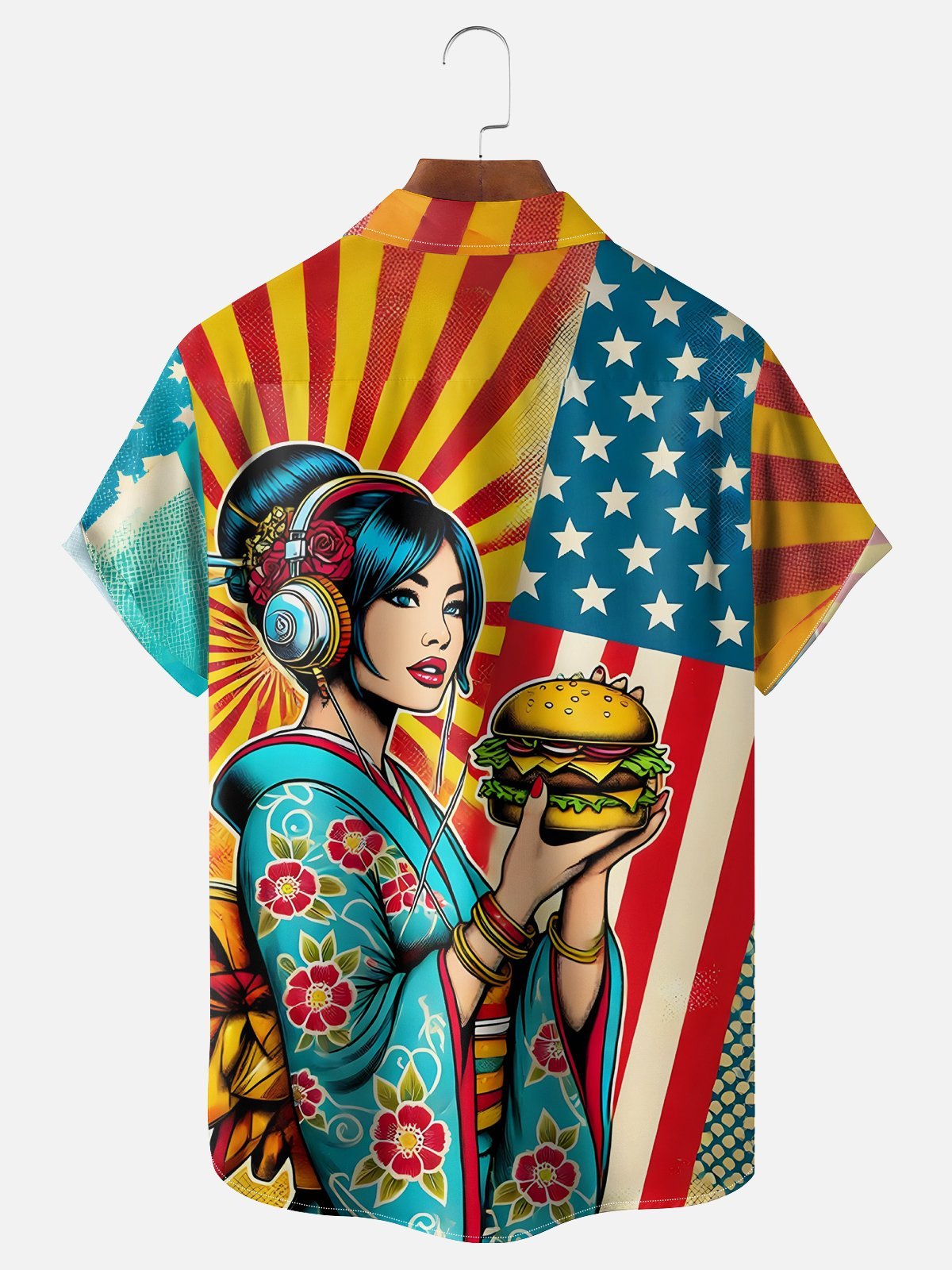 Moisture Wicking Ukiyo-e American Girl Chest Pocket Hawaiian Shirt