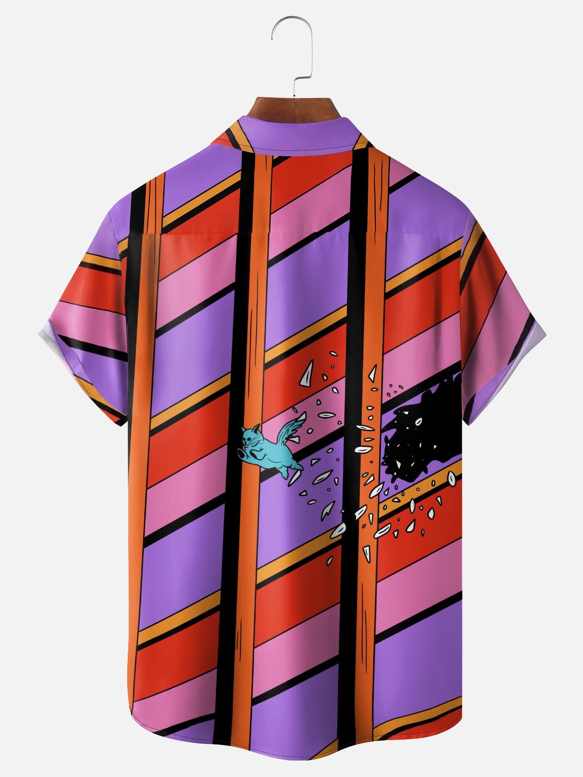 X Artist Janet Johnson Moisture Wicking Abstract Cat Painting Chest Pocket Hawaiian Shirt