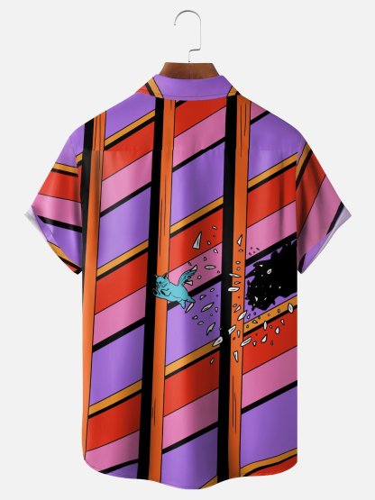 X Artist Janet Johnson Moisture Wicking Abstract Cat Painting Chest Pocket Hawaiian Shirt