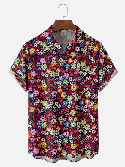 Moisture-wicking Floral Chest Pocket Hawaiian Shirt