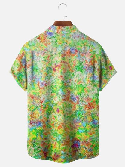 Moisture-wicking Art Floral Chest Pocket Hawaiian Shirt