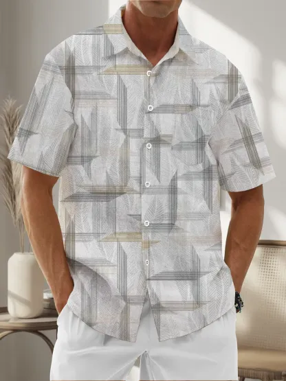 Moisture Wicking Geometric Lines Chest Pocket Hawaiian Shirt