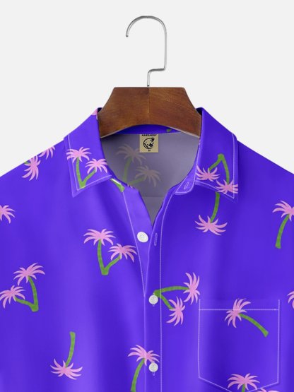 Moisture-wicking Palm Tree Chest Pocket Hawaiian Shirt