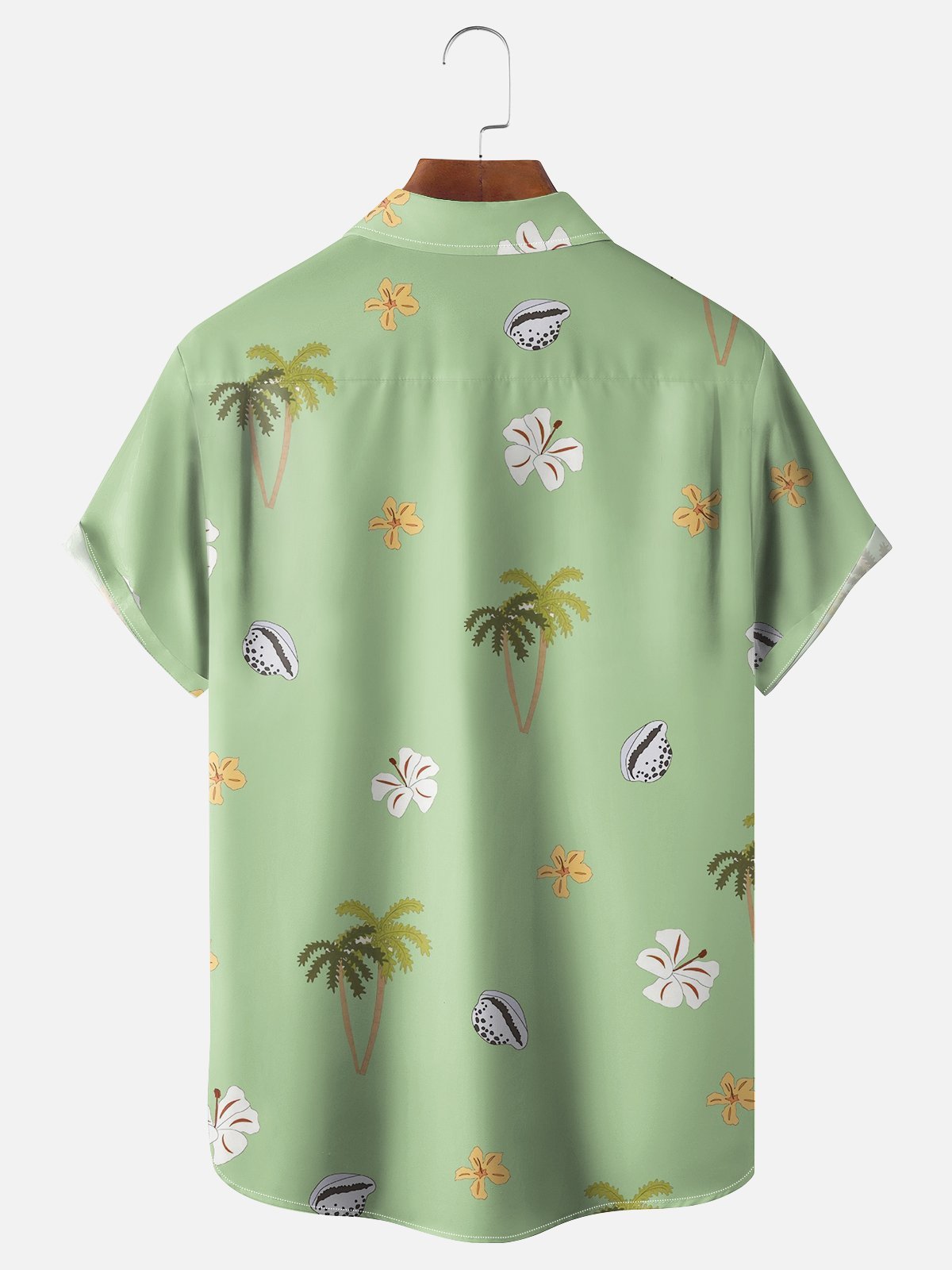 Moisture-wicking Palm Tree Floral Shell Chest Pocket Hawaiian Shirt