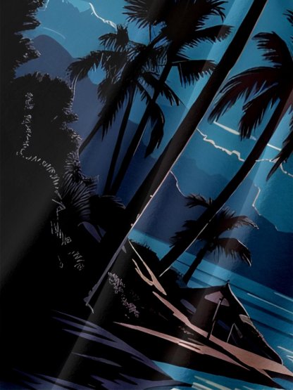 Moisture-wicking Coconut Tree Beach Chest Pocket Hawaiian Shirt