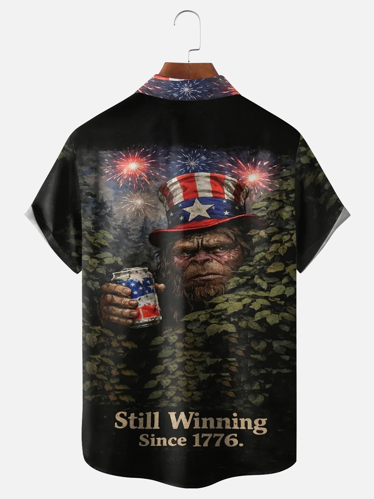 Moisture-Wicking U.S. Independence Commemorative Edition Beer & Bigfoot Chest Pocket Festive Hawaiian Shirt