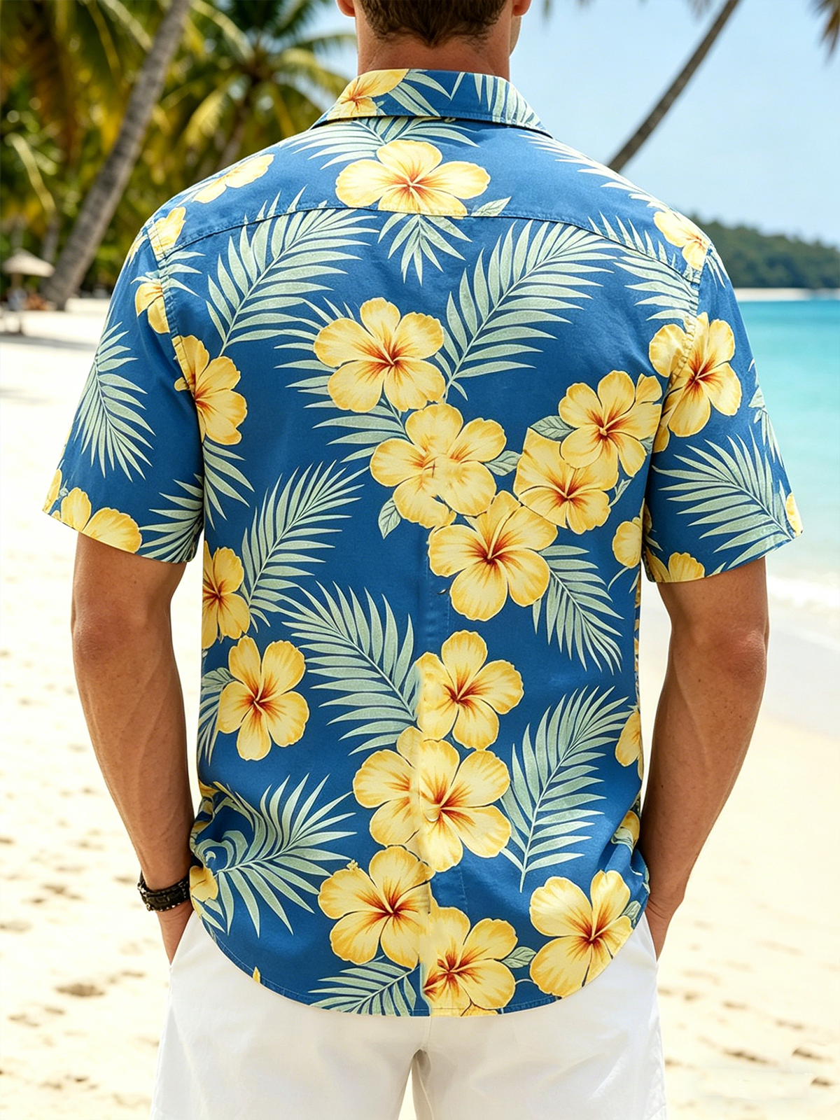 Linen-Texture  Botanical Floral Flamingo Print with Chest Pocket Holiday Hawaiian Shirt