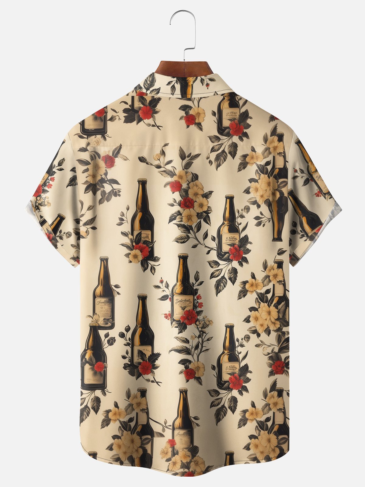 Moisture-wicking Beer Floral Chest Pocket Hawaiian Shirt