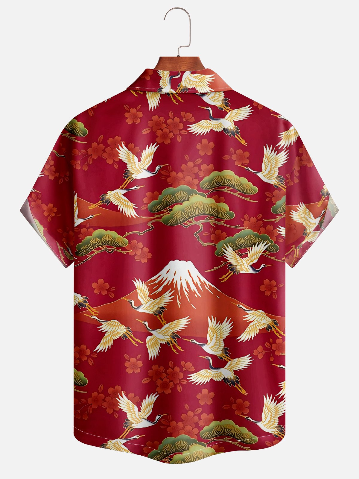 Moisture Wicking Botanical Ukiyo-e Crane Chest Pocket Hawaiian Shirt