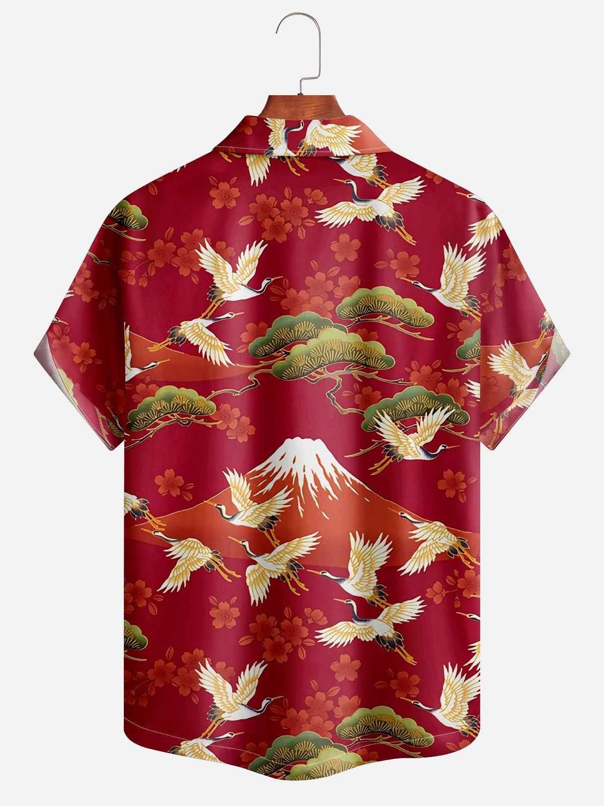 Moisture Wicking Botanical Ukiyo-e Crane Chest Pocket Hawaiian Shirt