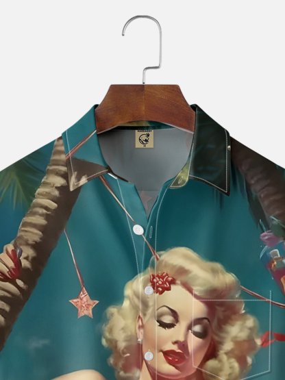 Moisture Wicking Beach American Vintage Beauty Chest Pocket Hawaiian Shirt