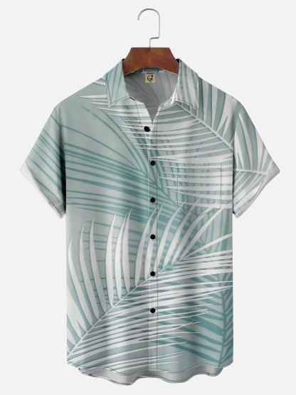 Moisture-wicking Palm leaves Chest Pocket Hawaiian Shirt