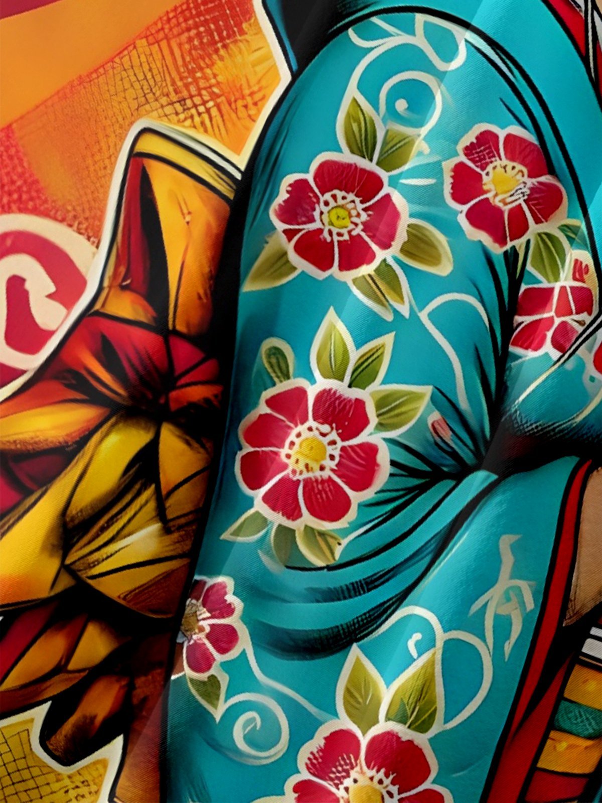 Moisture Wicking Ukiyo-e American Girl Chest Pocket Hawaiian Shirt