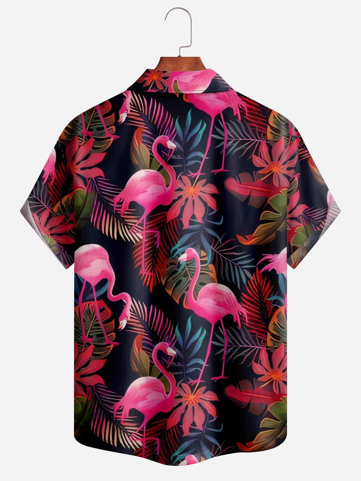 Men's Botanical Flamingo Print Casual Short Sleeve Hawaiian Shirt