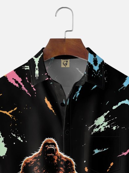 Moisture-Wicking Gradient Bigfoot Music Festival  Chest Pocket Hawaiian Shirt