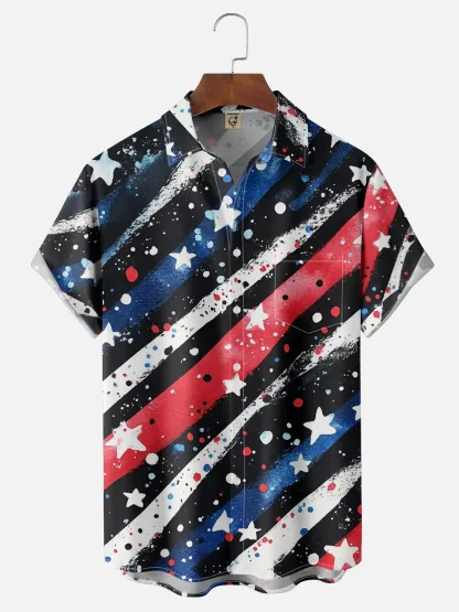 Moisture-wicking American Independence Day Memorial Day Chest Pocket Casual Shirt