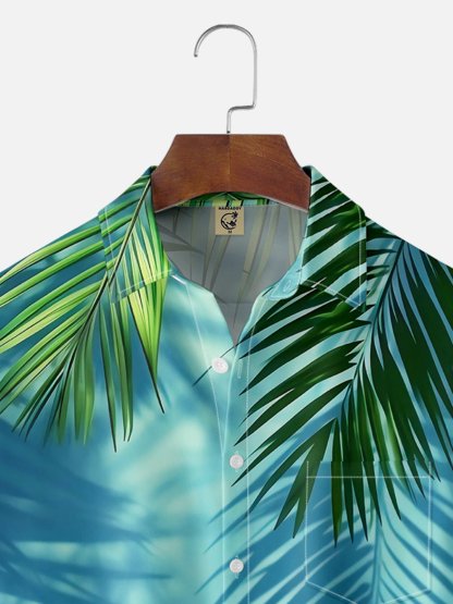 Moisture-wicking Palm Tree Chest Pocket Hawaiian Shirt