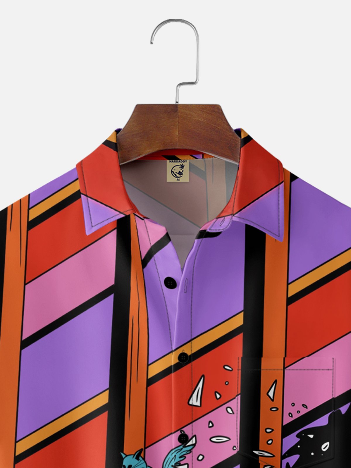 X Artist Janet Johnson Moisture Wicking Abstract Cat Painting Chest Pocket Hawaiian Shirt