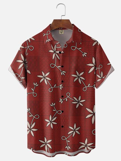 Moisture Wicking Floral Chest Pocke Holiday Hawaiian Shirt
