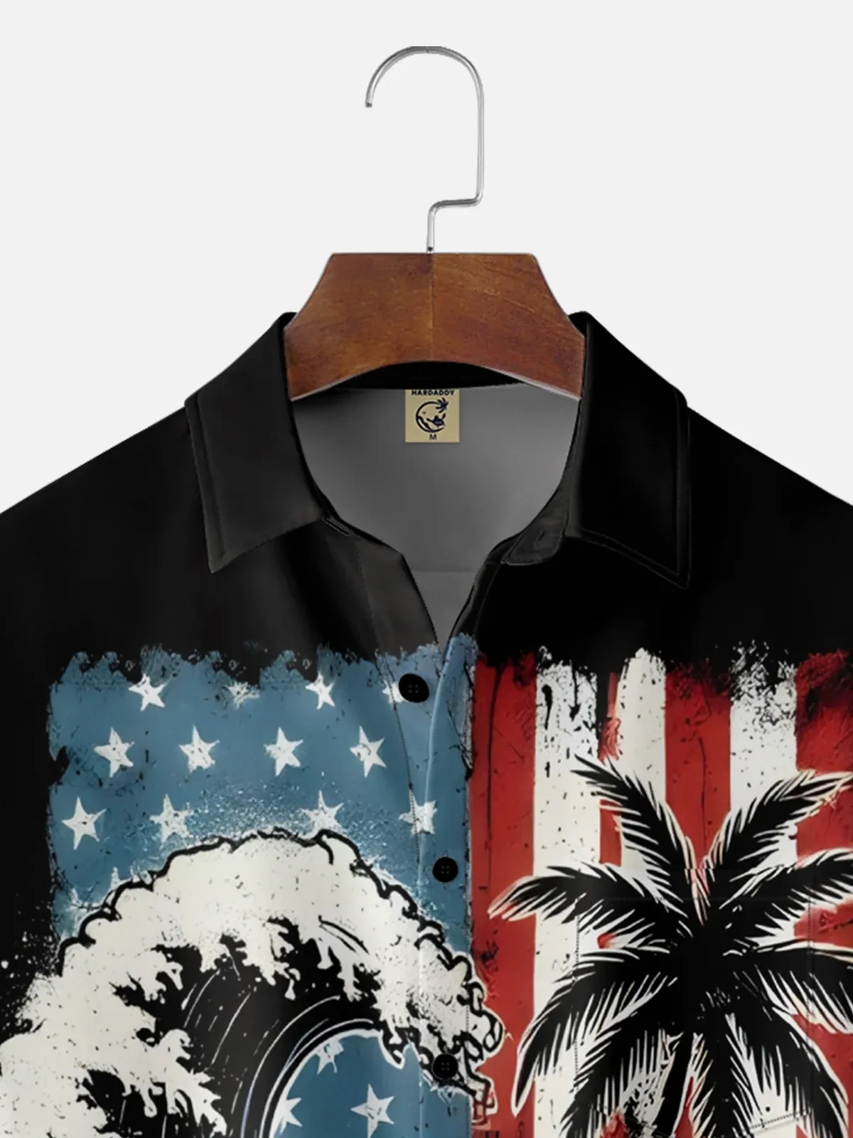 Moisture Wicking Independence Day Coconut Tree Chest Pocket Hawaiian Shirt