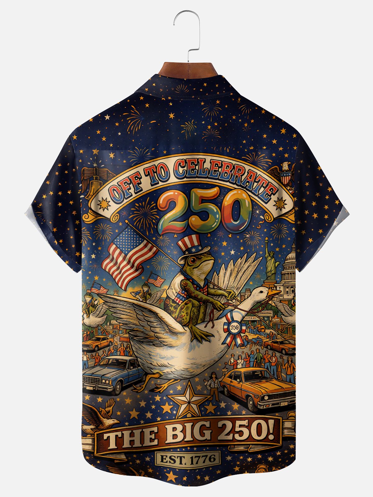 Moisture-Wicking U.S. Independence Day 250th Anniversary Commemorative Edition Frog Chest Pocket Festive Hawaiian Shirt