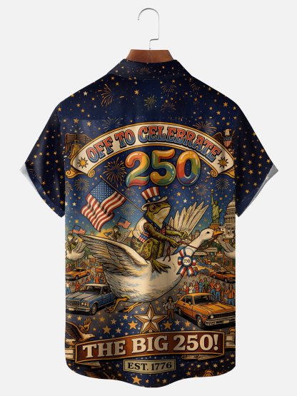 Moisture-Wicking U.S. Independence Day 250th Anniversary Commemorative Edition Frog Chest Pocket Festive Hawaiian Shirt