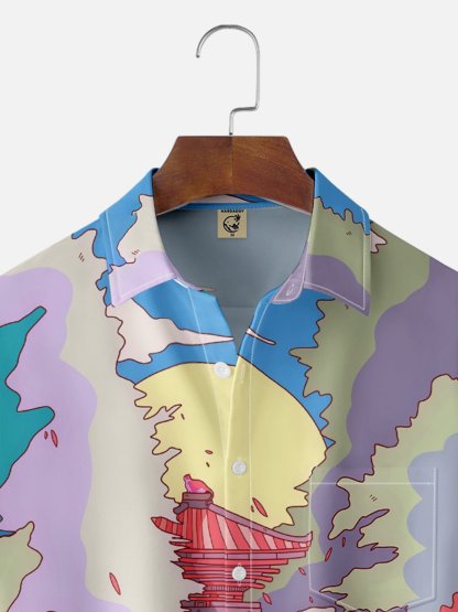x Stephen Wade Moisture Wicking Abstract Art Landscape Chest Pocket Hawaiian Shirt