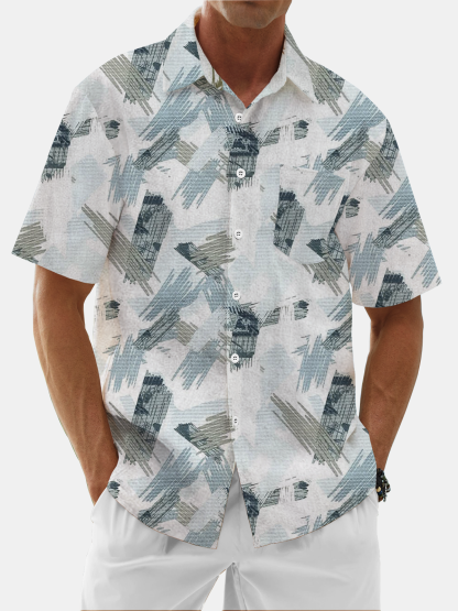 Moisture Wicking Geometric Lines Chest Pocket Hawaiian Shirt
