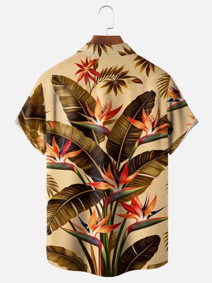 Moisture-Wicking Ombré Bird of Paradise  Chest Pocket Hawaiian Shirt