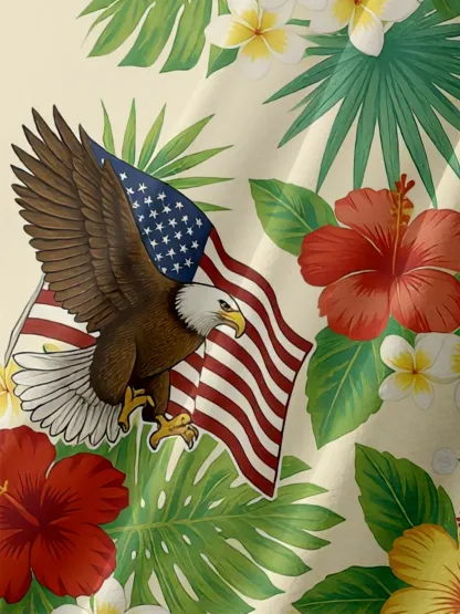 Moisture Wicking 250th U.S. Independence Day Commemorative Edition Botanical Flora Chest Pocket l Hawaiian Shirt