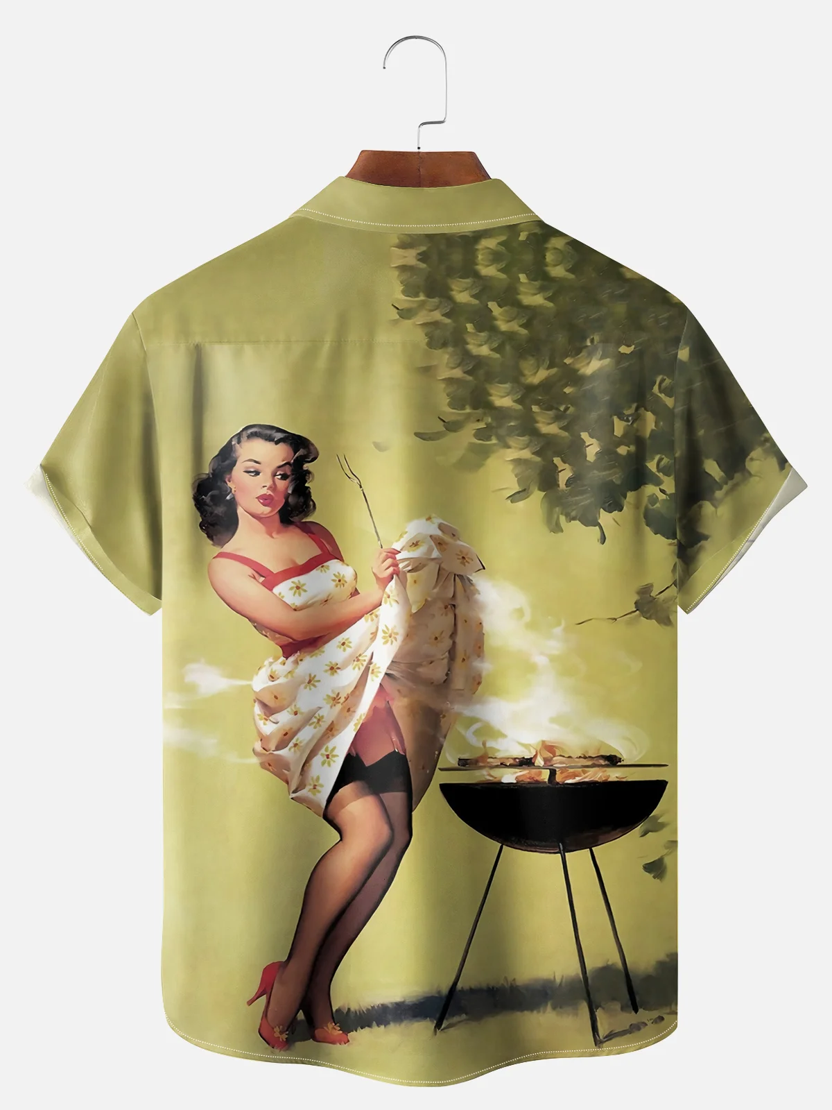 Big Size Moisture-wicking BBQ Beauty Chest Pocket Hawaiian Shirt