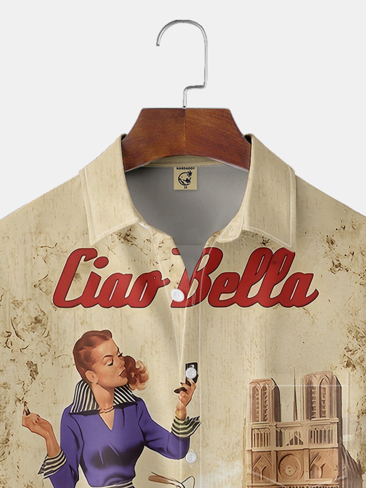 Moisture-wicking Retro Poster Beauty Chest Pocket Hawaiian Shirt