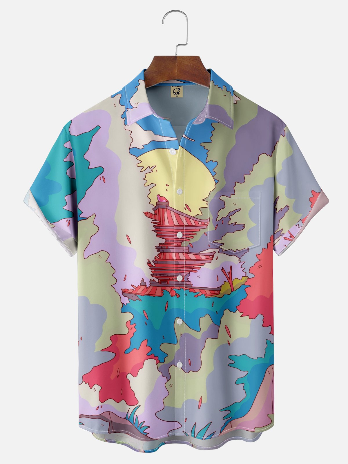 x Stephen Wade Moisture Wicking Abstract Art Landscape Chest Pocket Hawaiian Shirt