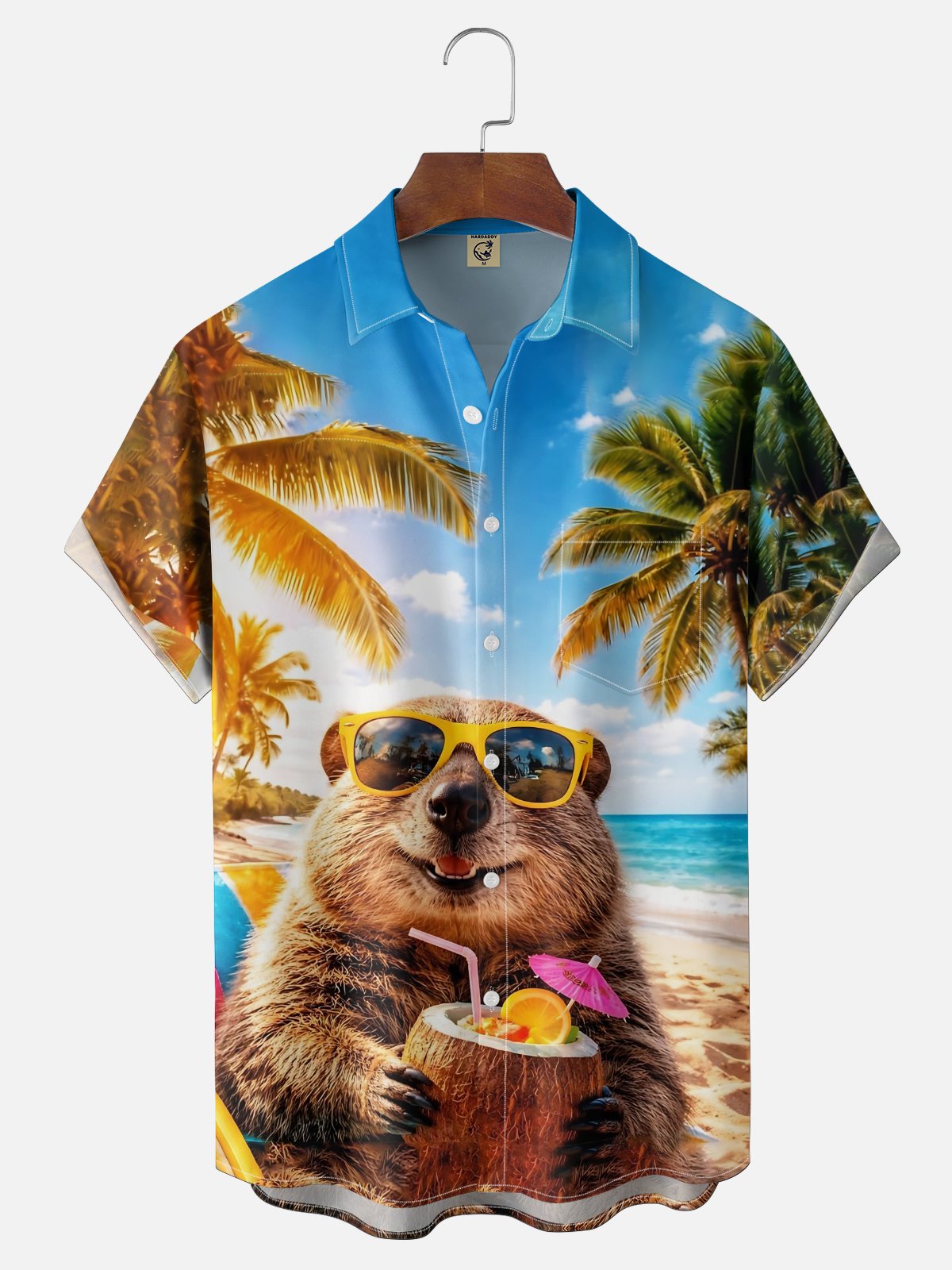 Moisture-Wicking Beach & Sunshine Groundhog Chest Pocket Holiday Hawaiian Shirt