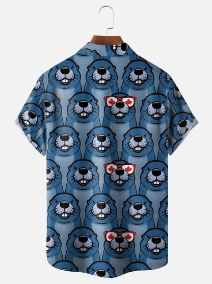 Moisture-wicking Canada Day Animal Maple Leaf Chest Pocket Hawaiian Shirt