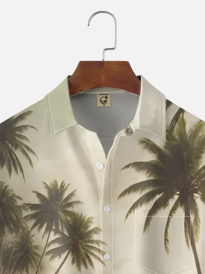 Moisture-wicking Coconut Tree Beach Car Chest Pocket Hawaiian Shirt
