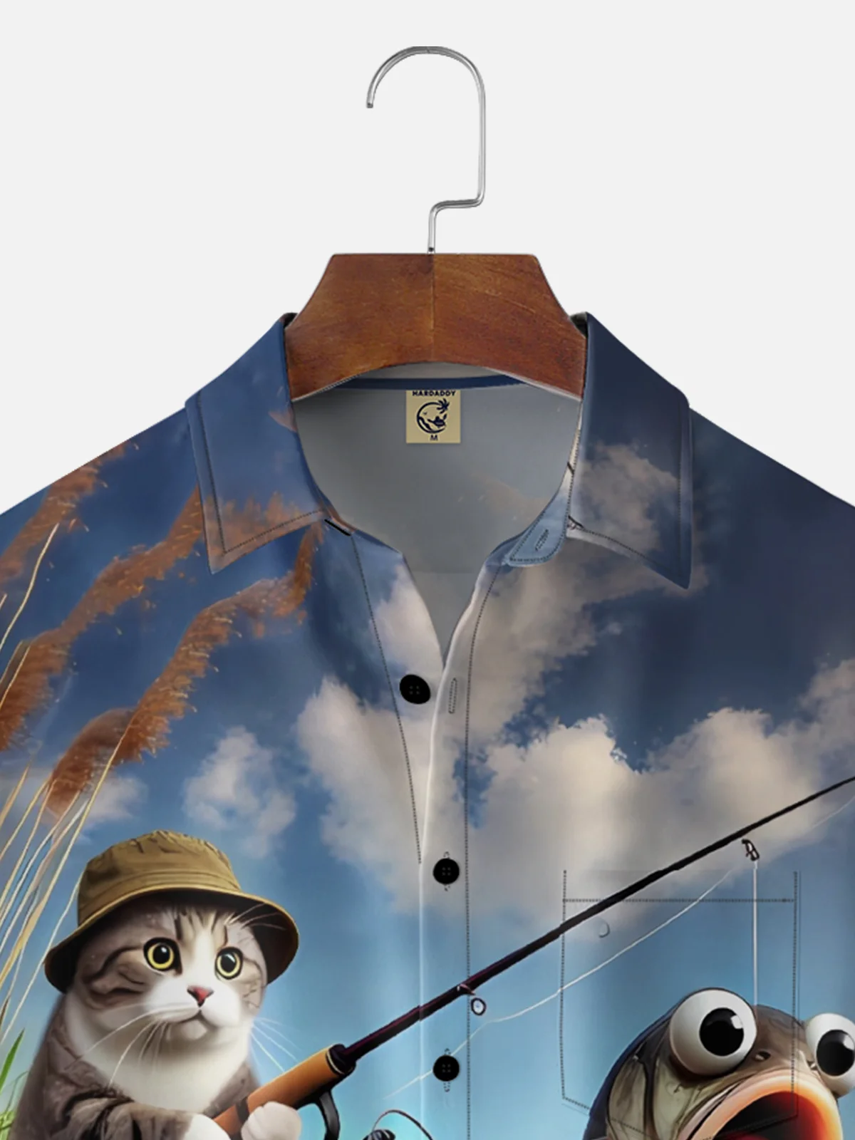 Moisture Wicking Fun Cat Fishing Chest Pocke Holiday Hawaiian Shirt