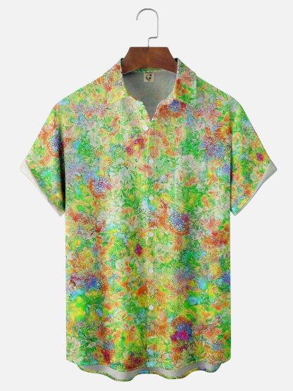 Moisture-wicking Art Floral Chest Pocket Hawaiian Shirt