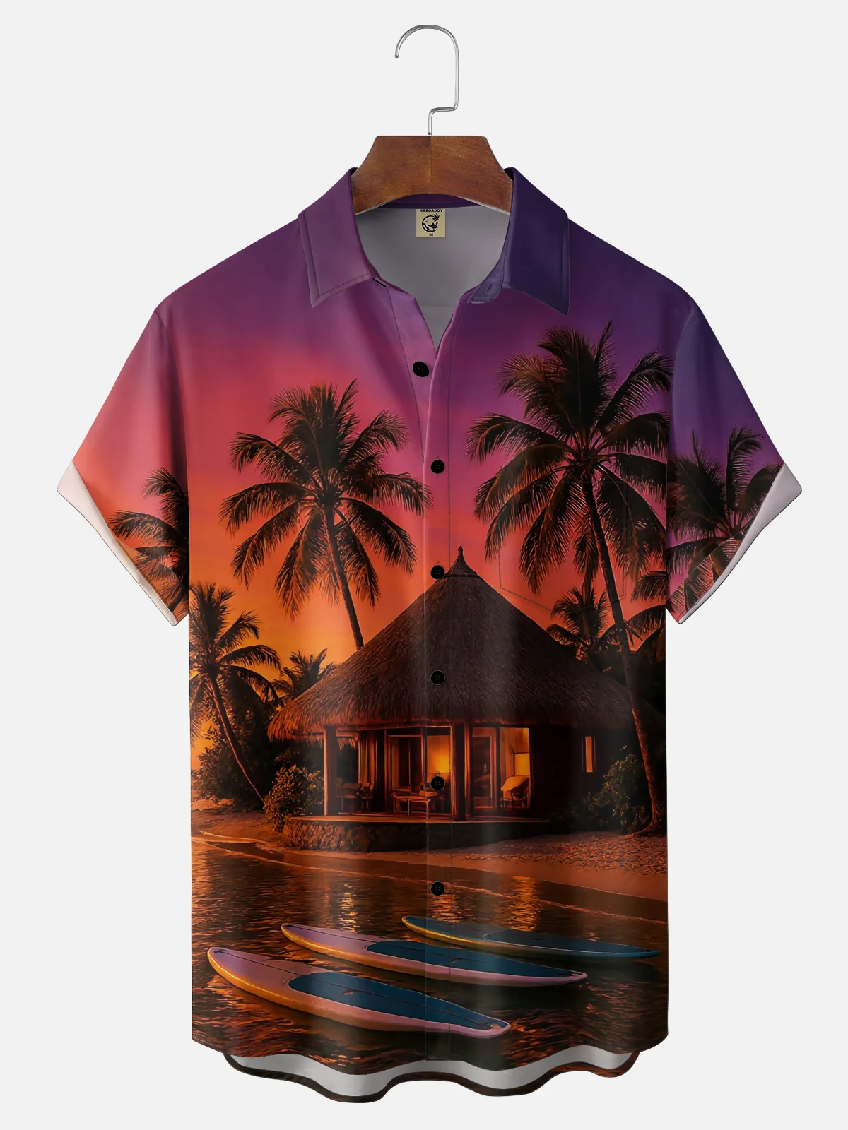 Moisture-wicking Coconut Tree Beach Chest Pocket Hawaiian Shirt