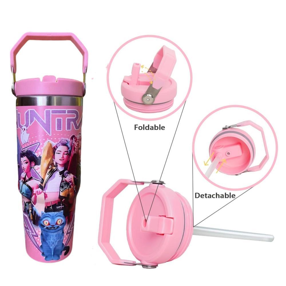 K-Pop Ghost Hunter Themed Tumbler，With cover and straw, it can be reused. Suitable for family, travel, work or schoo, coffee.Halloween/Christmas party props and teen pop cultural gifts.
