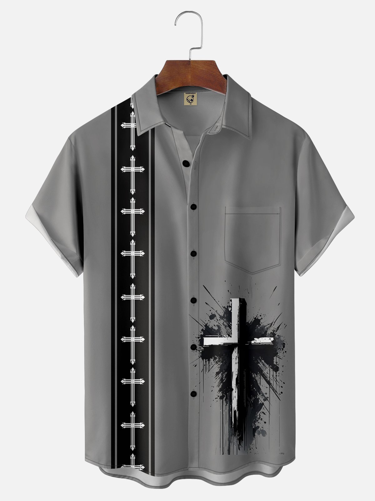 Moisture-wicking Easter Christian Cross Chest Pocket Bowling Shirt