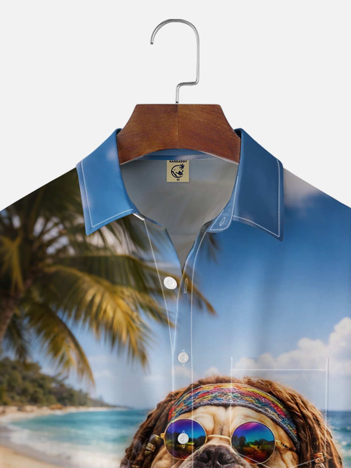 Moisture-wicking Hippie Cat Dog Beach Coconut Tree Chest Pocket Hawaiian Shirt